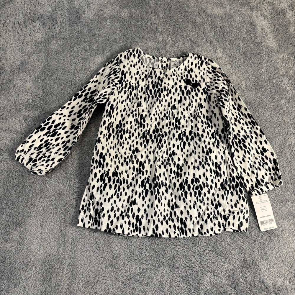 Carters Toddler Girls 4T Black White Animal Print Long Sleeve Blouse NWT